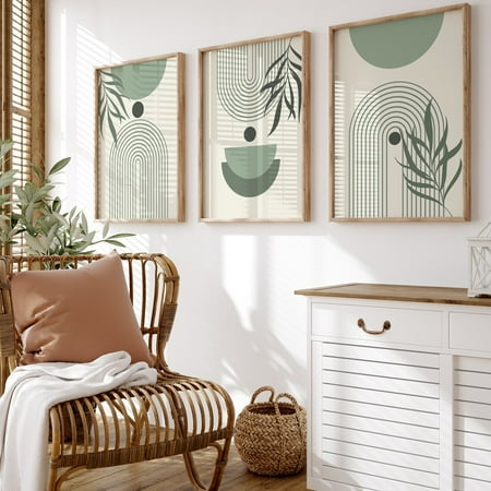 UNFFRAMED Boho Sage Green Wall Art Prints, Neutral Modern Wall Art, Boho Rainbow S, Minimalist Prints, Aesthetic Room Decor Set Of 3 Set 3 Prints 16x24