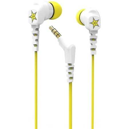 Rockstar ThudBuds Noise Isolation Earbuds with 4 ft. Cable & 3.5 mm Connector - White & Yellow