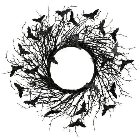 MYFLOCY Black Halloween Wreaths 17.72 Inch Front Door Outdoor Bat Gothic Fall Decorations