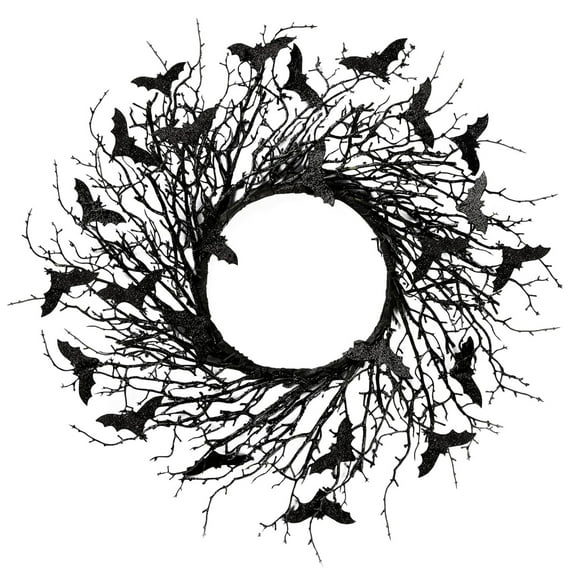 MYFLOCY Black Halloween Wreaths 17.72 Inch Front Door Outdoor Bat Gothic Fall Decorations