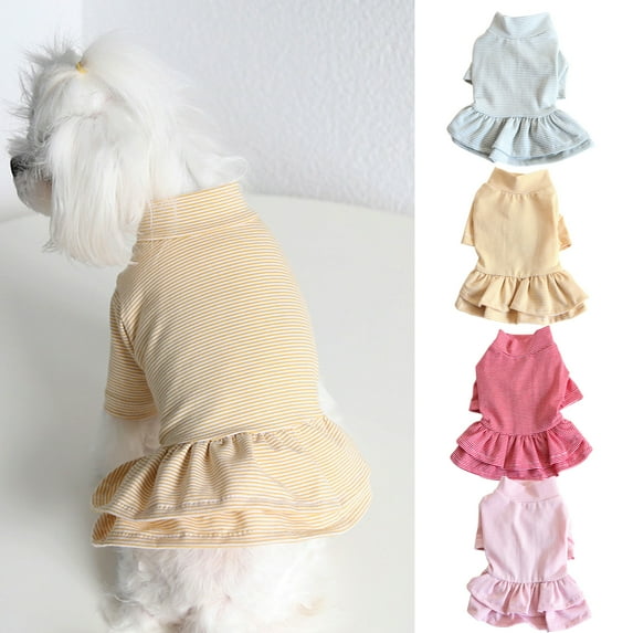 Visland Dog Dress Breathable Girlish Cozy Ruffle Sleeve Striped Pattern Pet Skirt for Dog