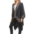 thumbnail image 6 of Sakkas Avi Women's Reversible Open Front Poncho Cardigan Ruana Cape Shawl W/Fringe - Border Blue - One Size Regular, 6 of 7