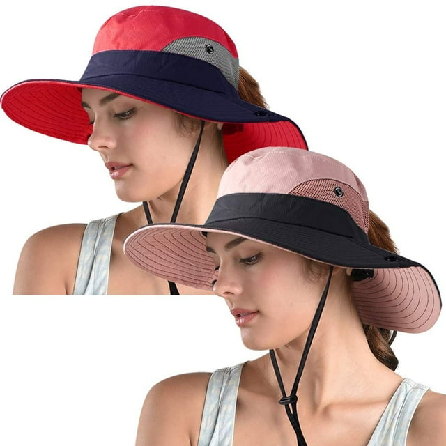 Sombrero de sol Safari con cola de caballo para mujer, sombrero de pescador para exteriores con protección UV de ala ancha, sombrero de pesca plegable para playa y verano Levamdar LRWJ321-2