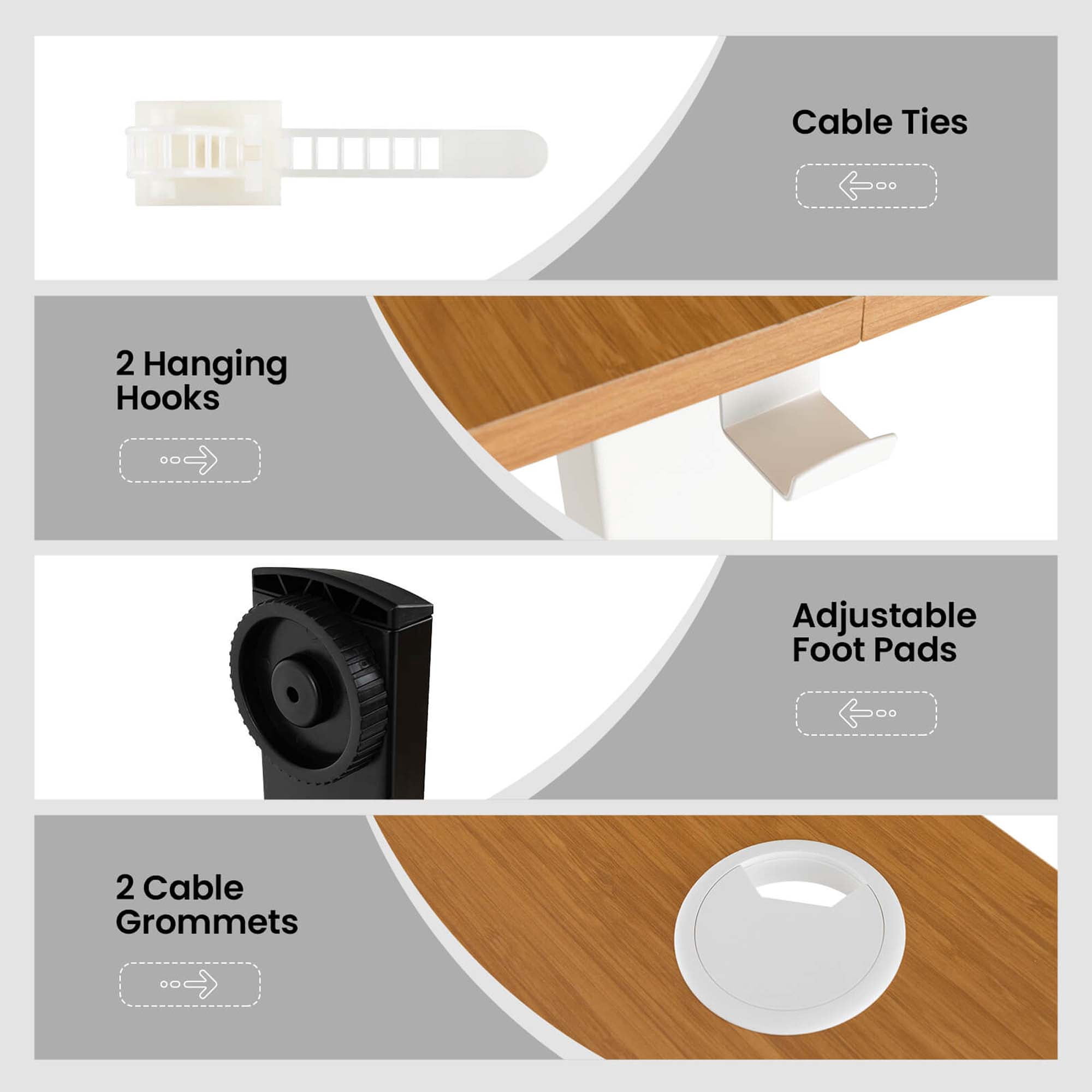 Costway 55" x 24" Electric Standing Desk with 3 Memory Height Settings 2 Hanging Hooks Natural
