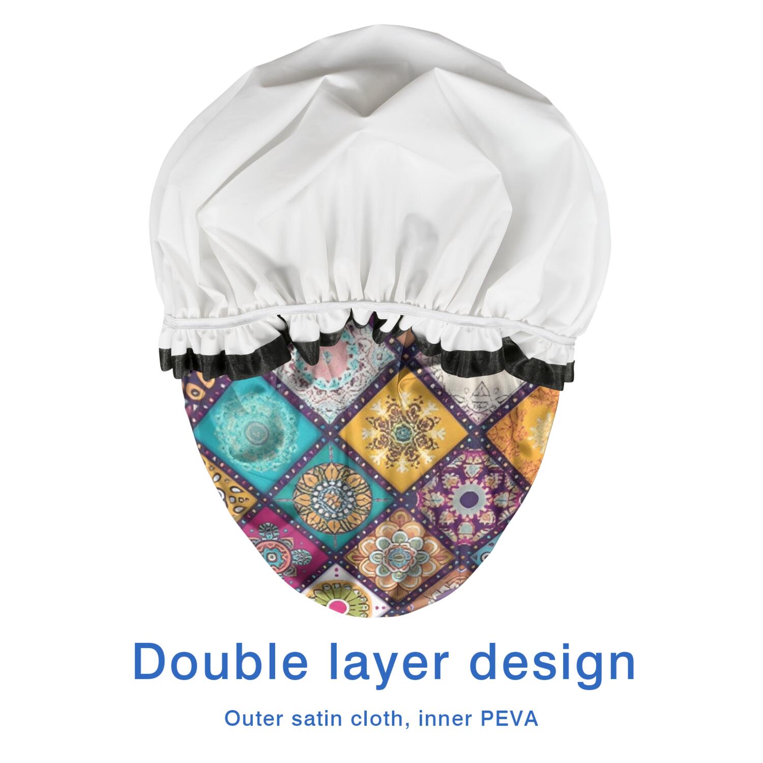 Shower Caps,Multicolor Ethnic Geometric Patchwork Pattern Waterproof Shower Cap for Women 4 Pieces,Double Reusable Hair Cover for Shower PEVA Elastic Stretch Hem