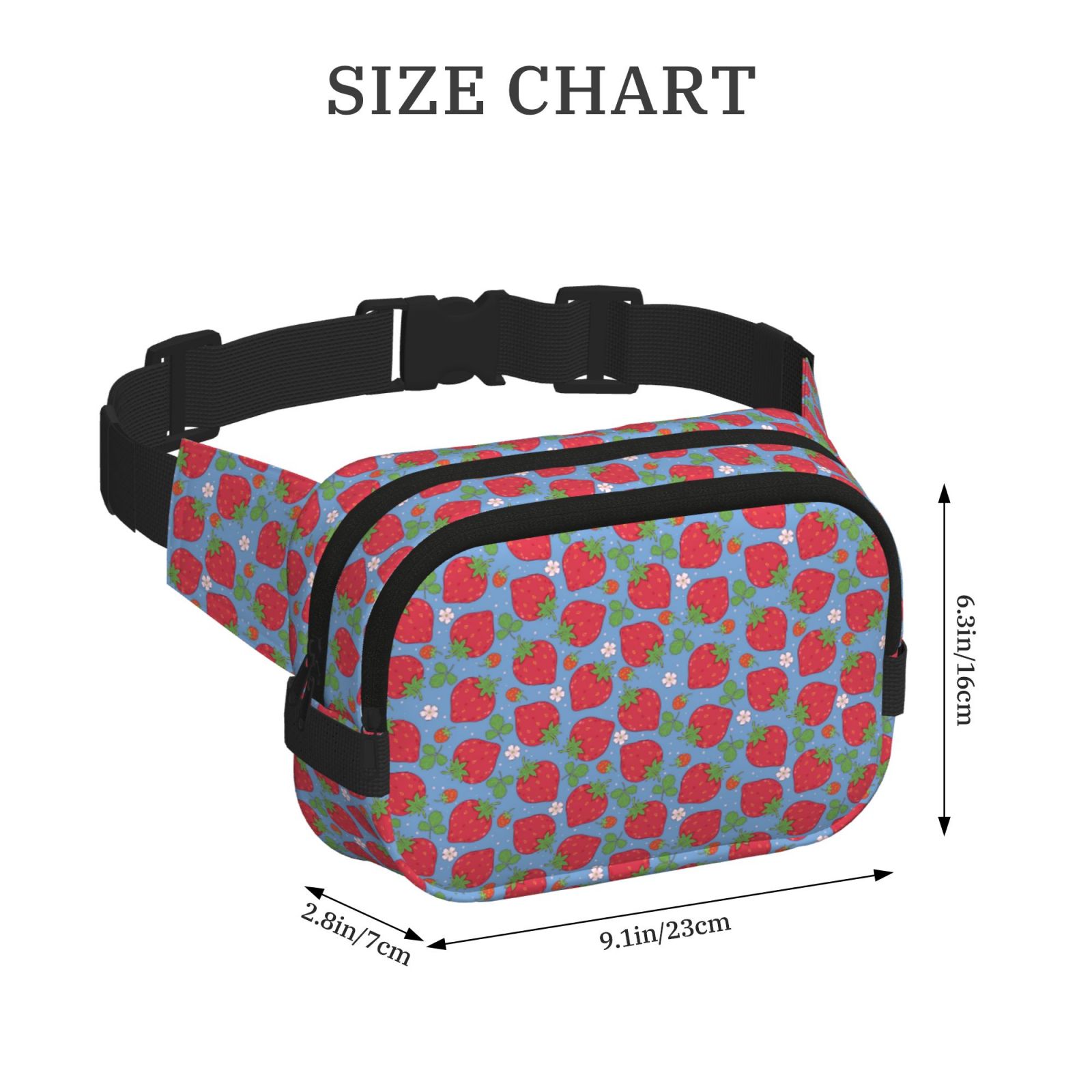 Picia Hand Drawn Strawberry Print Square Double-Layer Waist Bag Mini Adjustable Waist Belt Bag Exercise Running Travel Hiking