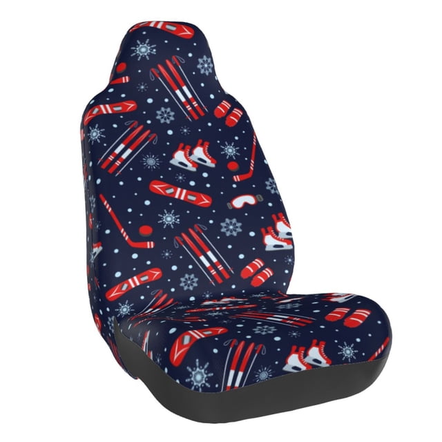 Wukai Winter Sports Fun Pattern Full Set Car Seat Covers with Soft Padding Universal Auto Front Seats Protector and Cushion Mat