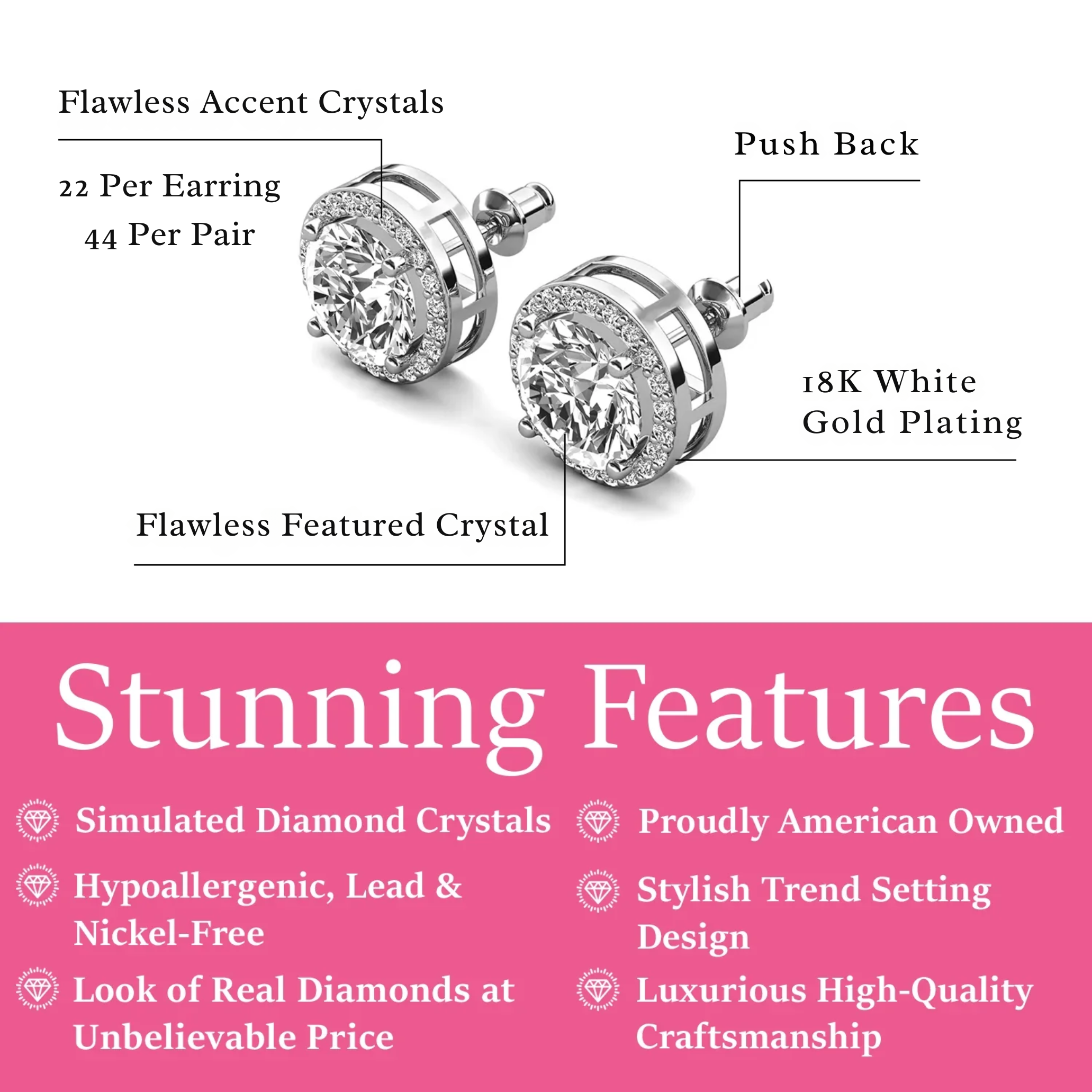 Cate & Chloe Ariel 18k White Gold Plated Halo Stud Earrings photo 3