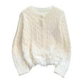 thumbnail image 4 of Elegant Knitted Fringe Cardigan Round Neck Ribbed Detail Lightweight Daily Wear And Layering Outerwear For Women Women Casual Dress Sweater Long Sleeve Hoodie Womens Long Hooded Sweatshirt, 4 of 4
