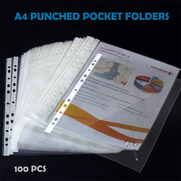 SagaSave 100x A4 Clear Plastic Punched Pocket Folders for Office Documents