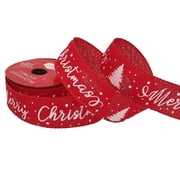 Holiday Time Gift Wrap Ribbon, Red Burlap with Merry Christmas White Paint, 1.5"/15'