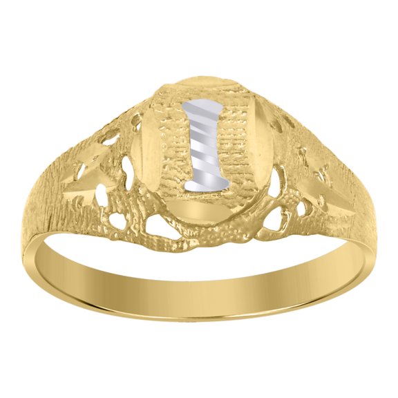 10kt Real Two-Tone Gold Mens Diamond-Cut Textured Oval Initial Letter I Band Ring