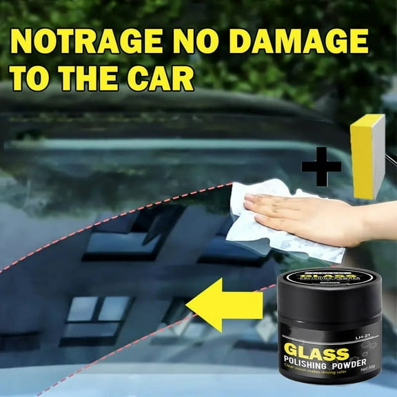 Glass Polishing Powder for Automotive Windows & Mirrors, Streak-Free Oil Film Remover with Sponge, Professional Grade Cleaner for Crystal Clear Finish