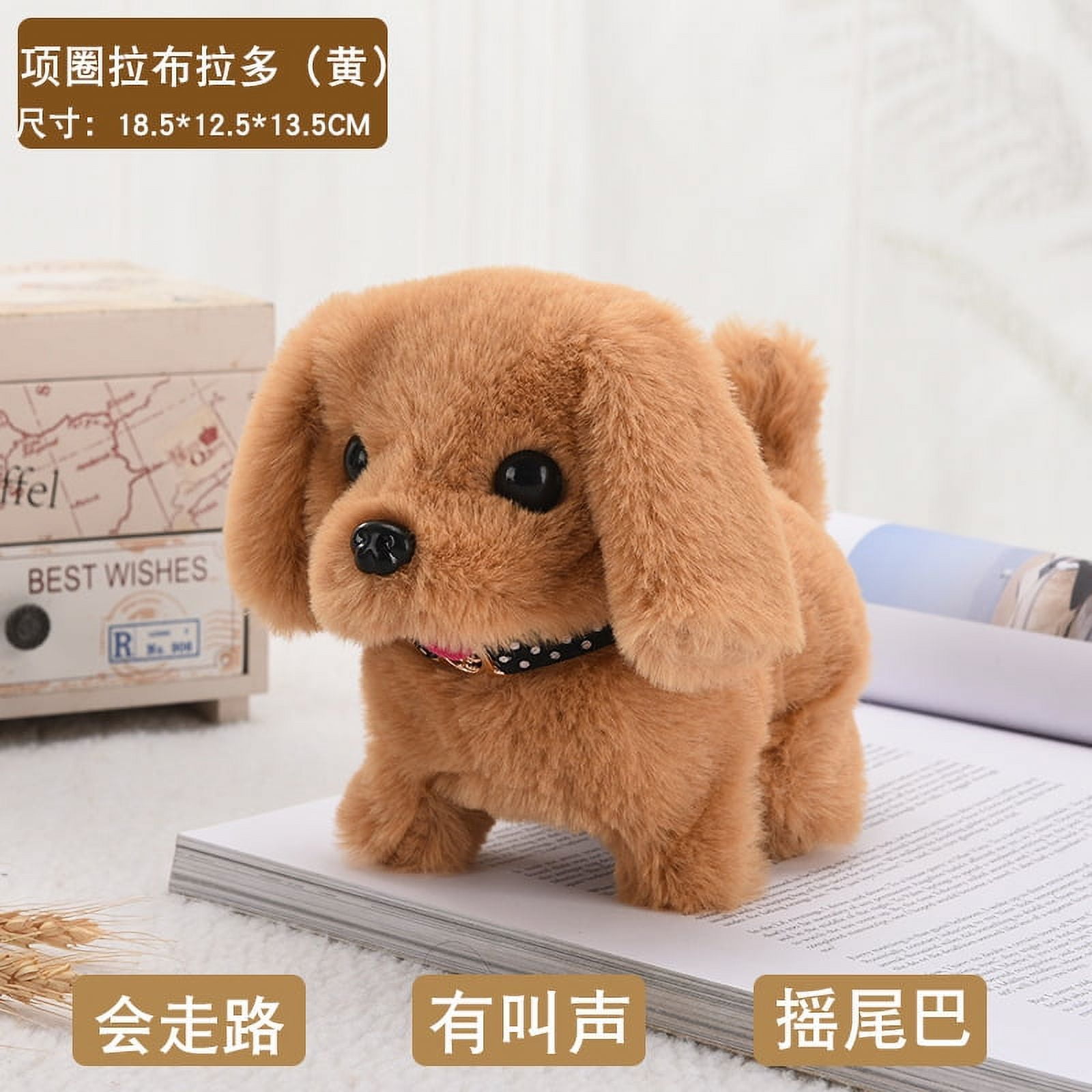 Electronic Puppy Plush Dog Toys for Toddlers Kids Realistic Fun Interactive Pet Toy Walking Barking Tail Wagging Labrador Brown Birthday Gifts
