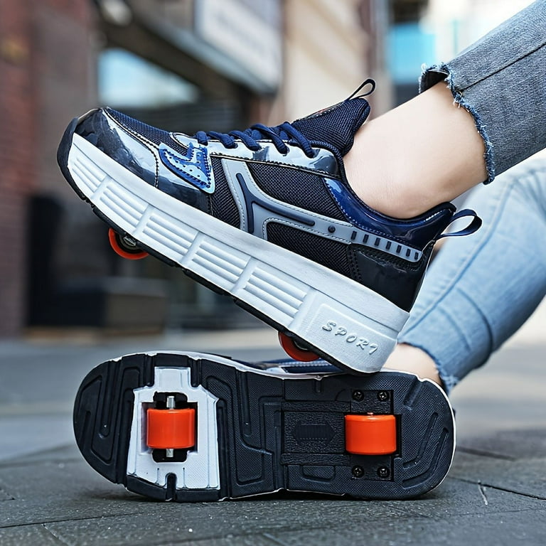 KINODAY Kid's Fashion Roller Shoes Lace Up Comfy Detachable Wheel