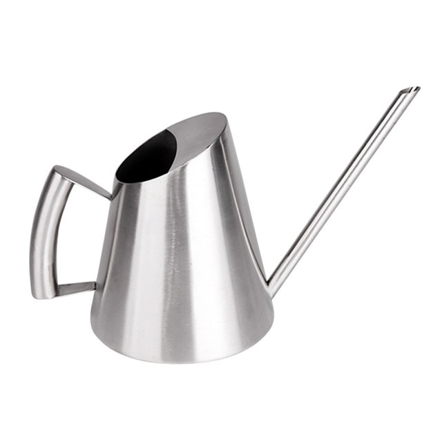 Regadera de acero inoxidable para jardinería, boquilla larga para suculentas, 900 ml (plateada)