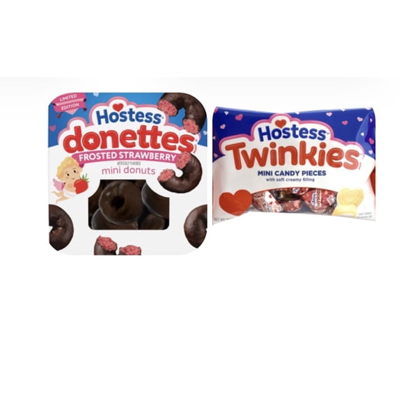 HOSTESS VALENTINES DAY LIMITED EDITION STRAWBERRY COVERED DOUGHNUTS AND TWINKIE CANDY HEARTS