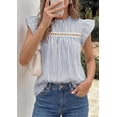 thumbnail image 3 of PRETTYGARDEN Striped Shirt Womens Summer Tops Spring Business Casual Work Dressy Crochet Lace Ruffle Cap Sleeve Blouse, 3 of 9