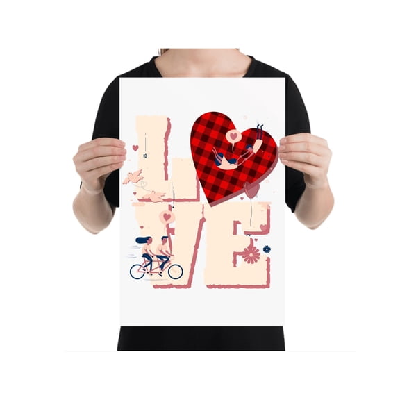 Romantic Love Poster - Heart Design - Wall Decor for Couples Gift