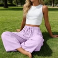thumbnail image 6 of Levmjia Womens Pants Wide Leg Drawstring High Waisted Loose Pants with Pockets Soft Stretchy Polyester Casual Yoga Pants Tummy Control Workout Summer, 6 of 8