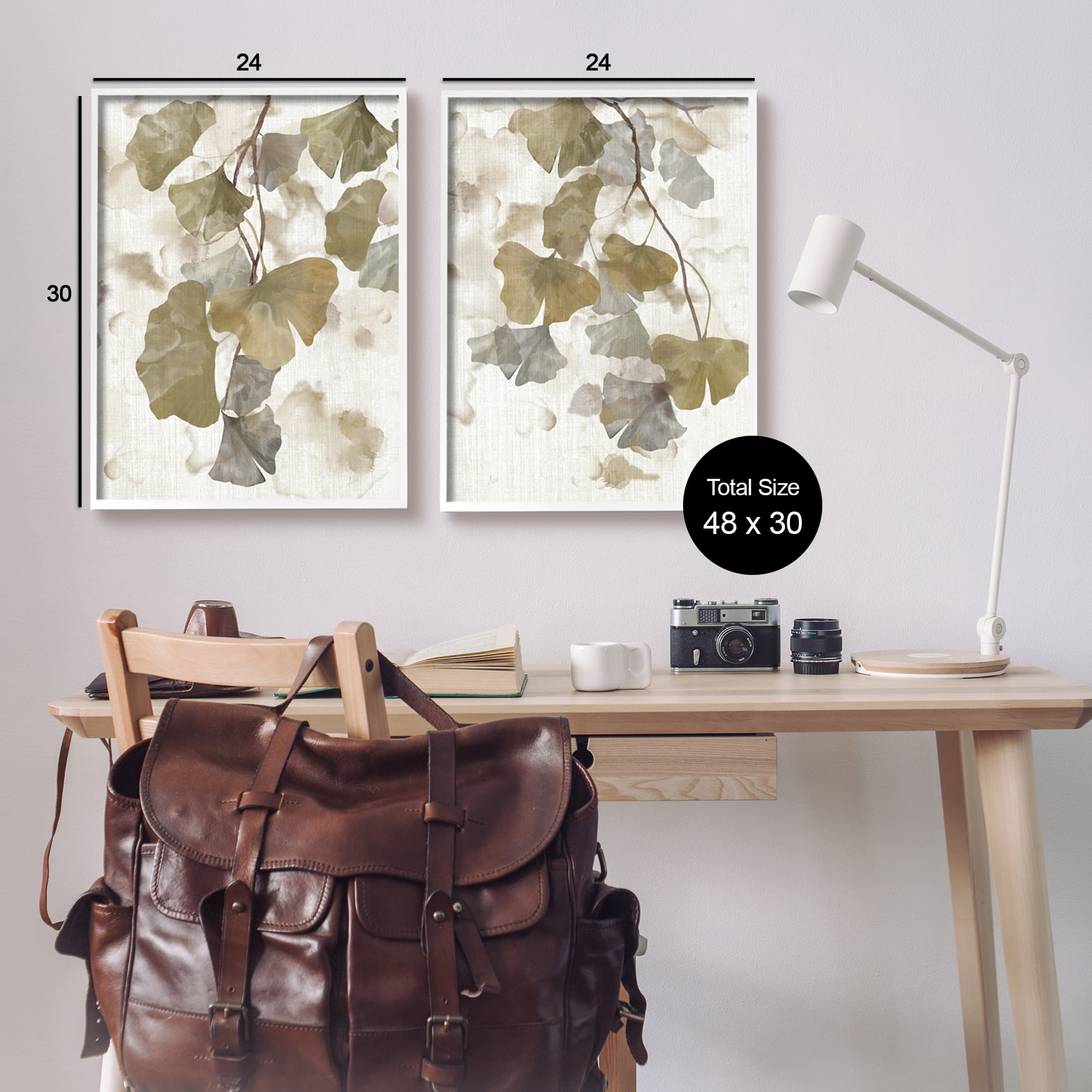 Stupell Industries Rustic Gingko Leaves Botanical & Floral Painting White Framed Art Print Wall Art, 24 x 30, Set of 2