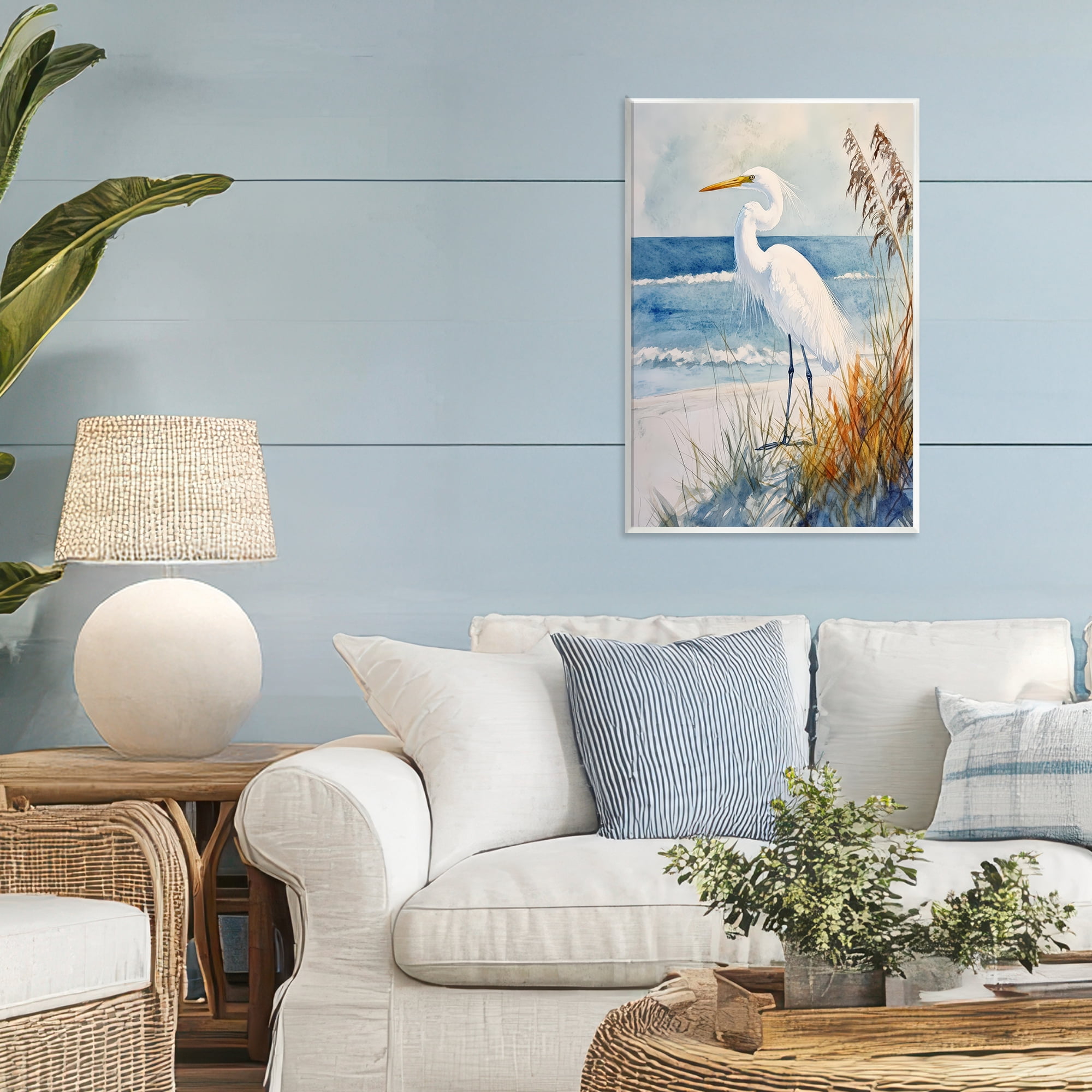 Stupell Industries Egret By The Waves Wall Plaque Art, design by Petal Prints Design