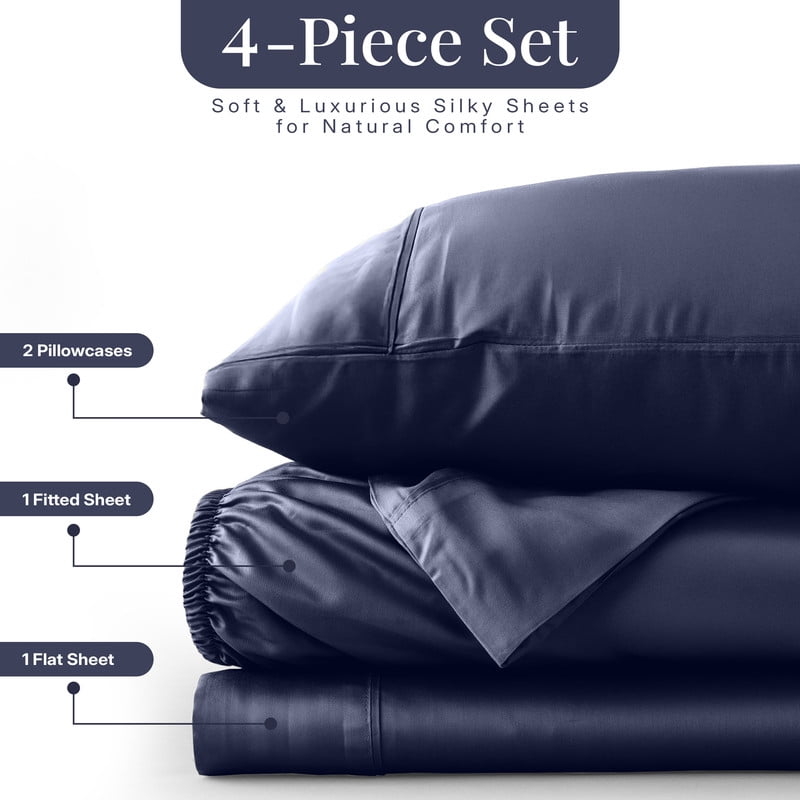 Lux Decor 100% Organic Viscose from Bamboo Sheets Set King - 4 Piece Ultra-Soft Luxury Cooling Bed Sheets, 16" Deep Pocket, Breathable & Hypoallergenic - Navy Blue