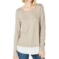 thumbnail image 3 of I.N.C Womens Layered-Look Pullover Sweater, Beige, XX-Large, 3 of 5