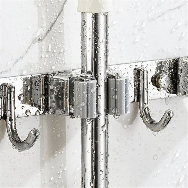 Soporte de Montaje en Pared de Acero Inoxidable, 5 Estantes y 4 , Organizador de Escobas, Estante de Herramientas para el Hogar, Cocina, Garaje, Negro