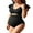 Black, variant on Sociala Warpped V Neck 1 Piece Swimwear for Maternity Ribbed Ruffle Sleeve Swimsuit