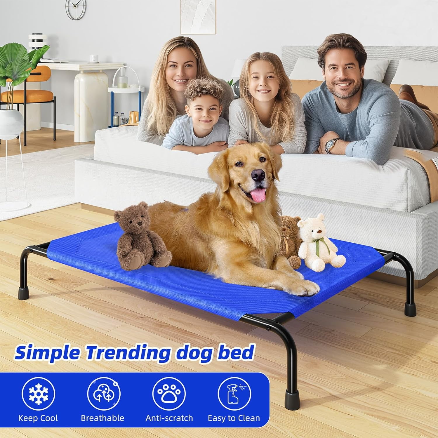 General Raised Dog Bed for Large Dogs, Waterproof XL Dog Cot, Outdoor Cooling Elevated Pet Bed, 47.75" x 30.5", Blue