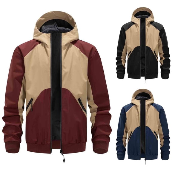 Txeol Men's Color Block Hooded Jacket Casual Zip Up Lightweight Windbreaker Outdoor Athletic Jackets with Pockets,Black,XXL
