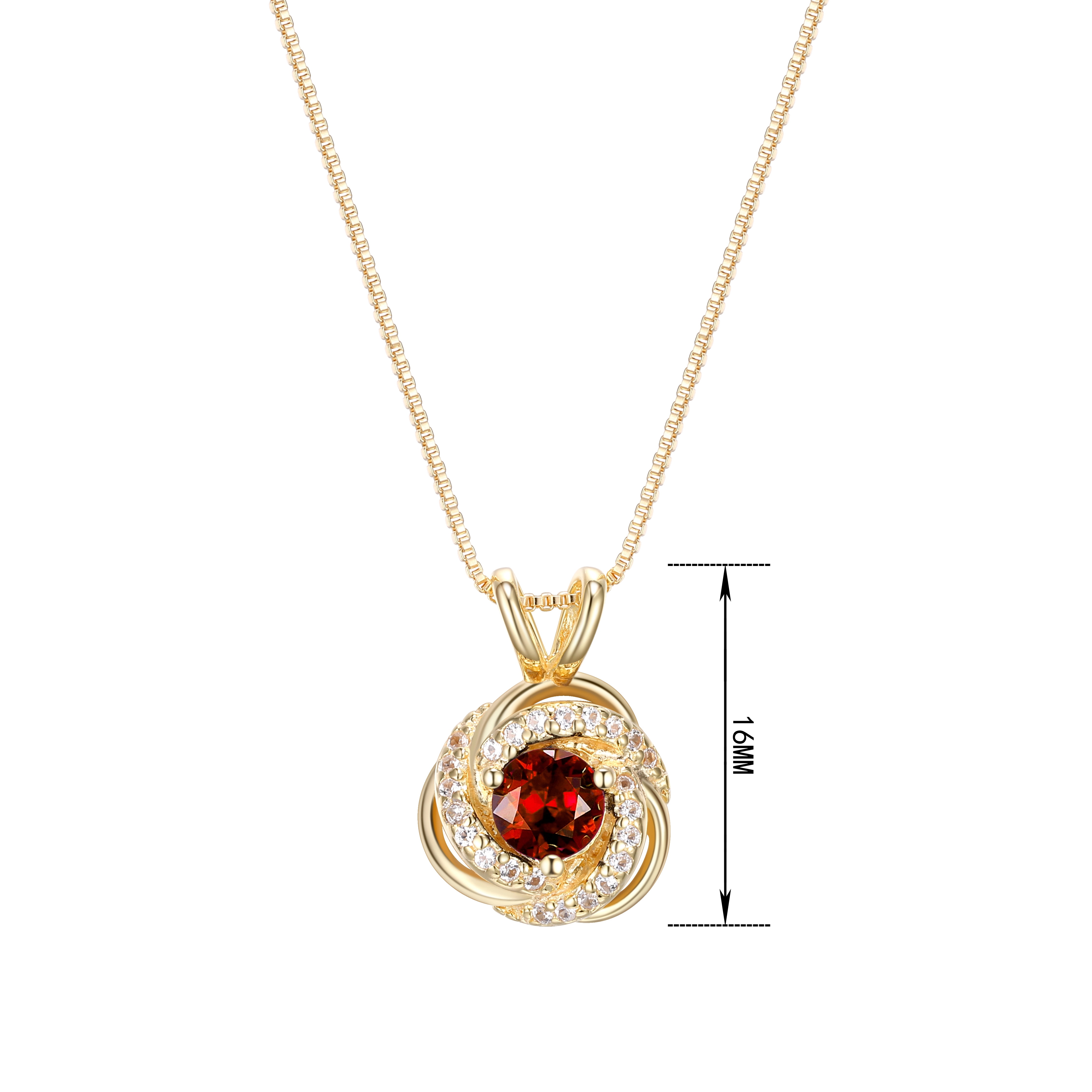 18K Yellow Gold Plated Sterling Silver Genuine Garnet January Birthstone Love Knot Pendant Necklace for Women Gift for Her