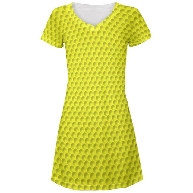 Golf Ball Costume Yellow All Over Juniors V-Neck Dress