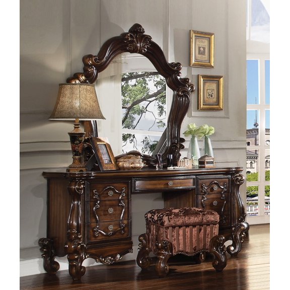 22" X 22" X 19" Cherry Oak Fabric Vanity Stool