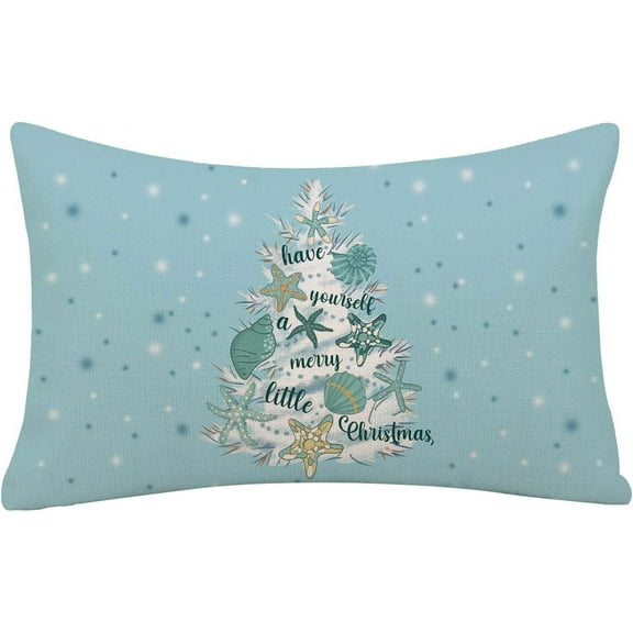 Christmas Pillow Covers 12x20 Inch Shell Starfish Throw Pillow Covers Farmhouse Xmas Winter Blue Pillowcase Home Decor Living Room House Decorative Cushion Case for Sofa Couch