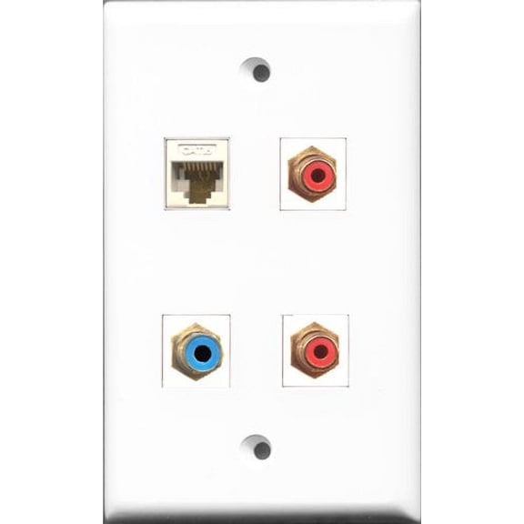 RiteAV - 2 Port RCA Red and 1 Port RCA Blue and 1 Port Cat6 Ethernet White Wall Plate