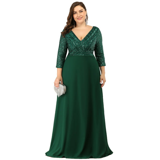 hellige præmie Tilsætningsstof Ever-Pretty Women's Deep V-neck Sparkle Plus Size Evening Dress with Long  Sleeves 07512 Dark Green US14 - Walmart.com