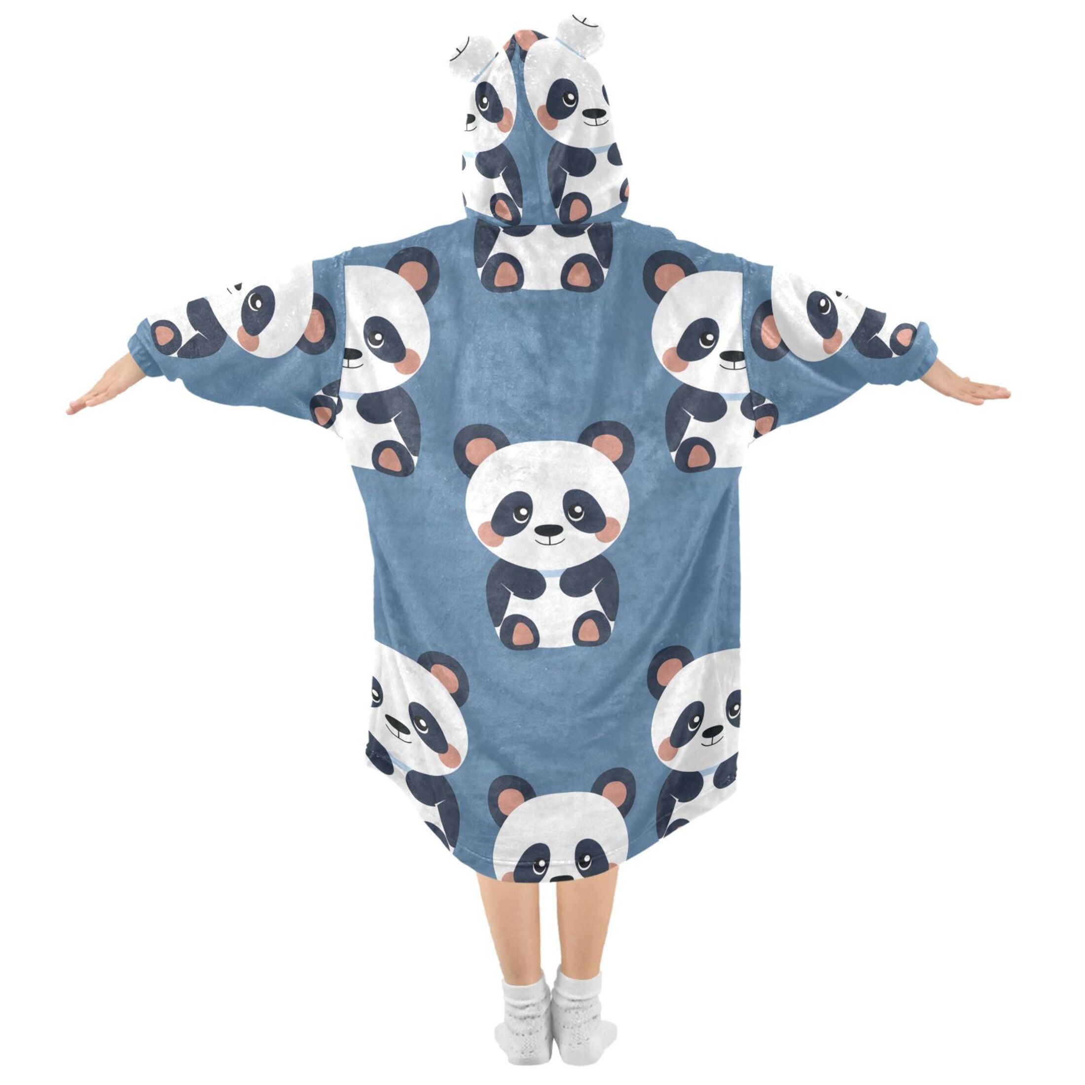 joogoo Wearable Blanket Hoodie for Kids Cute Panda Flannel Oversized Sweatshirt 3-14 Years M