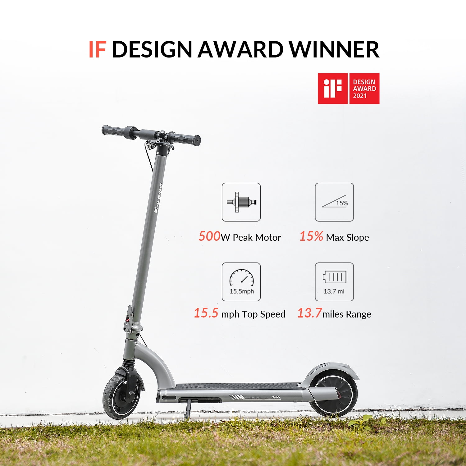 5TH WHEEL M1- iF Design Award Winner, Electric Scooter with 500W Peak Motor, Triple Braking System, 8″ Honeycomb Tires, 13.7 Miles Range & 15.5 Mph, Foldable Electric Scooter for Adults and Teens Sansujyuku sansujyuku.com