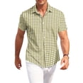thumbnail image 2 of Fabrcox Mens Short Sleeve Button Down Shirts Plaid Collared Fishing Shirts for Men Summer Color Block Breathable Men's Sun Shirt Green XL, 2 of 6