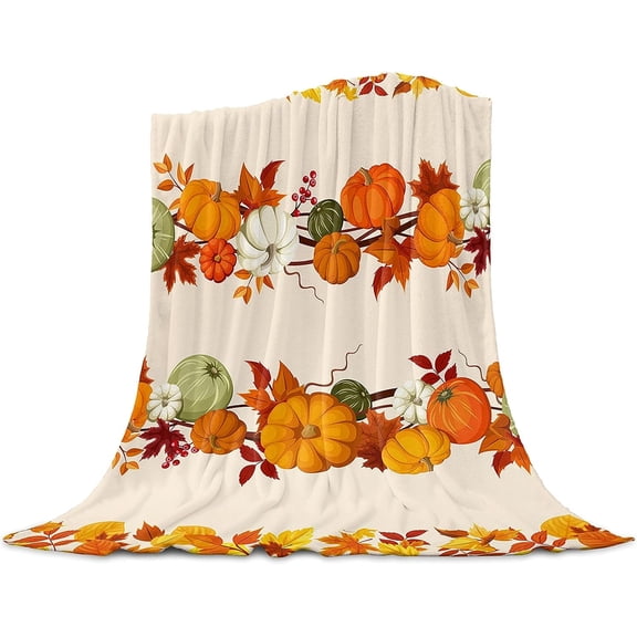 Fall Blanket for Couch/Bed Thanksgiving Pumpkins Autunm Leaf Throw Blanket Soft Cozy Flannel Throws All Seanson Blanket for Boys/Grils Kids 59"x79"