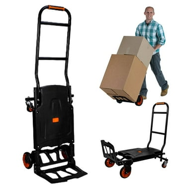Mulaxen Folding Hand Truck, 2-in-1 Collapsible Luggage Trolley Cart ,Heavy Duty Luggage Cart, Utility Doslly Platform Cart with 4 Wheels for Luggage, Travel, Moving, Shopping, Office Use, Black