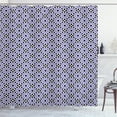 thumbnail image 1 of Moroccan Shower Curtain, Antique Oriental Zellige Tile Traditional and Geometric Motifs, Fabric Bathroom Set with Hooks, 69W X 70L Inches, Lavender Blue Black White, by Ambesonne, 1 of 3