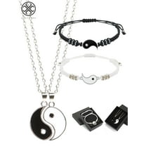 Luxtrada Yin Yang Friend or Couple Bracelet Couple Necklace Set, 2 Pieces Matching Yin Yang Adjustable Cord Bracelet, 2 Pieces Yin Yang Couple Pendant Necklace Chain for Couple