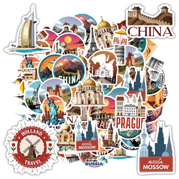 35pcs Global Landmarks Stickers City Travel Decals Scenic Graffiti for Luggage Suitcase Laptop