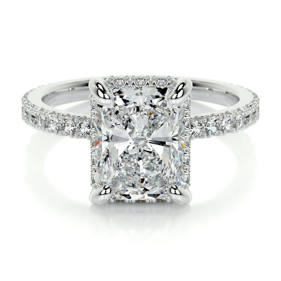 First Jewel Beautiful 2.3 Ct Radiant Cut Hidden Halo Eternity Band Ring - Lab-Created Simulated Diamond - 14K White Gold Over - Perfect Women's Engagement Ring - Ideal for Gifting on Special Days