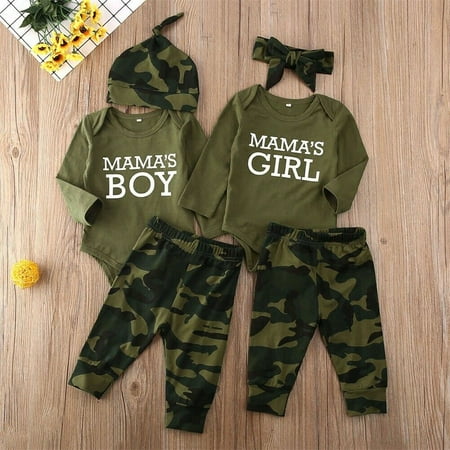 

3PCS Newborn Baby Boy Girls Romper Bodysuit Pants Camouflage Outfits Clothes