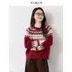 thumbnail image 4 of VIMLY Suéter de punto de Navidad geométrico con cuello redondo vintage para mujer, suéter informal simple de manga larga, jersey grueso, prendas de punto, 4 of 5