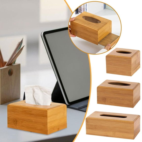 QHUDLV Bamboo Square Tissue Box Paper Box Desktop Organizer Home Office Napkin Holder